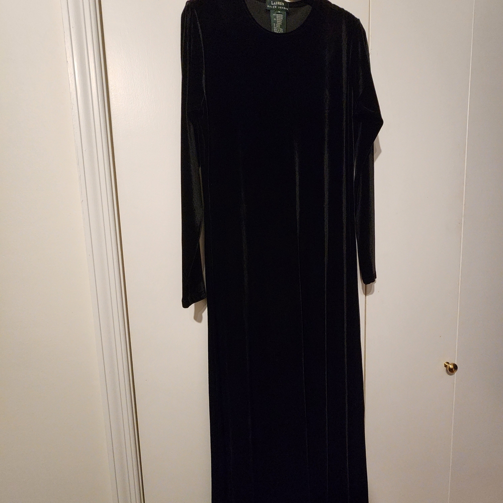 Ralph Lauren Elegant Black Velvet Long Sleeve Dress